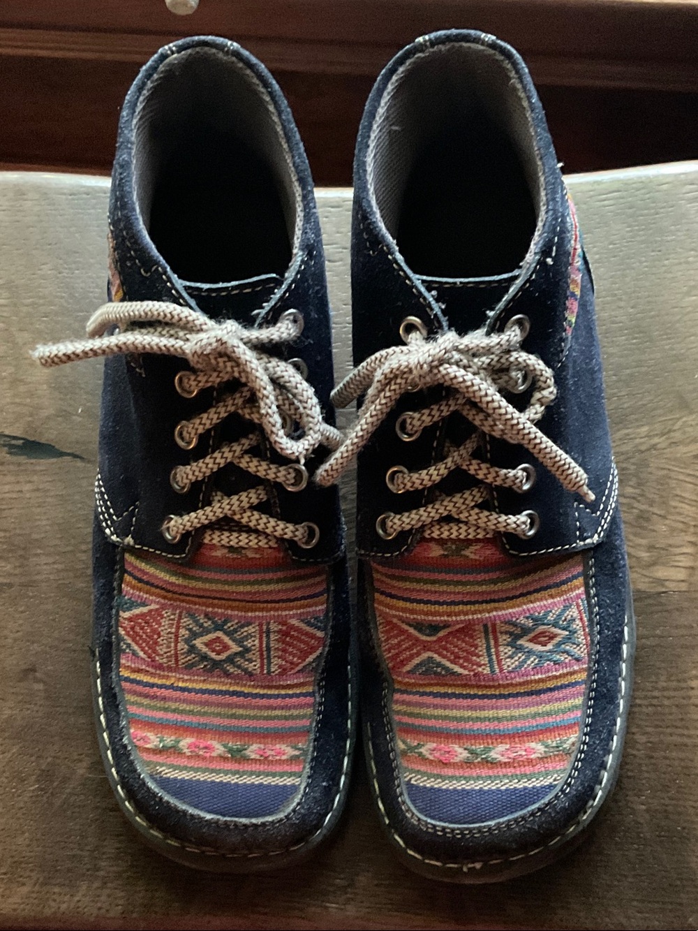 Women's Navy Ankle Boots with Multicolor Aztec Textile